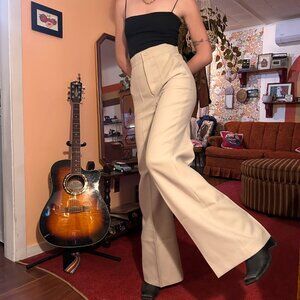 1970s double button wide leg pleated beige bellbottoms new without tags!